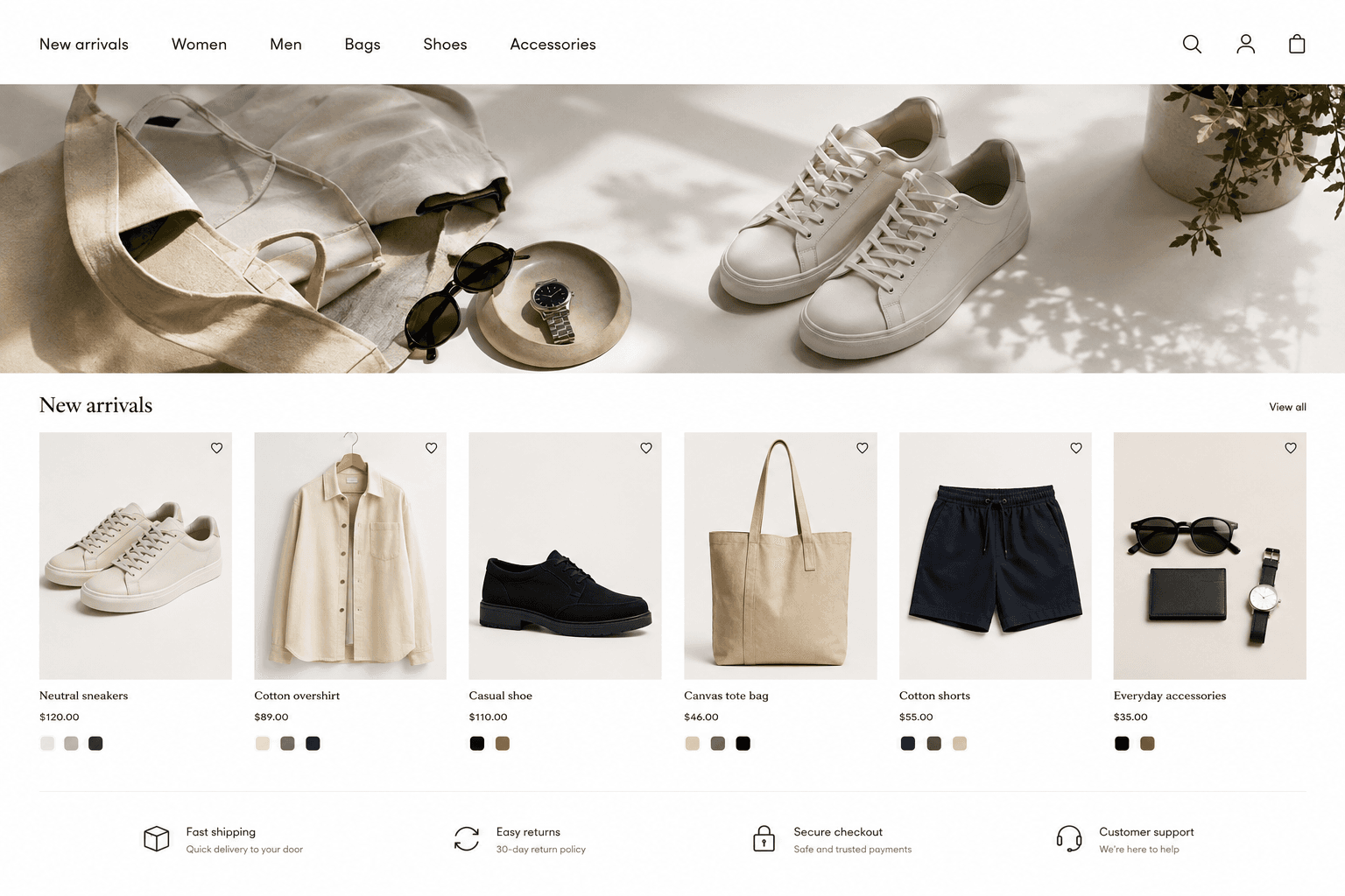 A casual fashion storefront with shoes, clothing and accessories